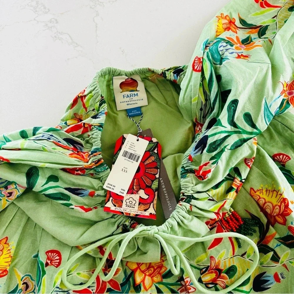Farm Rio x Anthropologie Off-The-Shoulder Tiered Floral Midi Dress | NEW | XXS - Picture 11 of 11